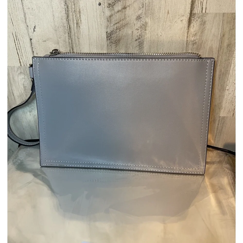 Bostanten Minimalist Clutch Sleek, Gray Leather With Wristlet NWOT